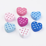 Natural Wood Printed Beads, Dyed, Heart, Mixed Color, 16x18.5x6mm, Hole: 2mm, about 600pcs/500g(WOOD-Q030-24)