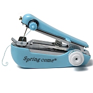 ABS Plastic Hand Sewing Machine, with Iron & Alloy Findings, Portable Multi-Function Home Assistant, Mini Handheld Cordless Sewing Machines, for Repairing Garment Fabrics Curtains Leather, Sky Blue, 107x43x70mm(AJEW-M220-01B)
