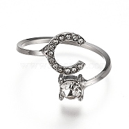 Alloy Cuff Rings, Open Rings, with Crystal Rhinestone, Platinum, Letter.C, US Size 7 1/4(17.5mm)(RJEW-I075-01P-C)