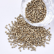Glass Cylinder Beads, Seed Beads, Metallic Colours, Round Hole, Pale Goldenrod, 1.5~2x1~2mm, Hole: 0.8mm, about 8000pcs/bag, about 85~95g/bag(SEED-Q036-01A-C12)