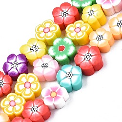 Handmade Polymer Clay Beads Strands, Flower, Colorful, 8~10.5x8~10x4~5mm, Hole: 1.2mm, about 36~39pcs/strand, 12.40 inch~ 14.17inch(31.5cm~36mm)(CLAY-S096-042F-01)