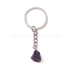 Natural Amethyst Keychain, with 201 Stainless Steel Finding, 7.5~8cm(G-E155-04P-07)