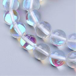 Synthetic Moonstone Beads Strands, Holographic Beads, Dyed, Round, Clear, 10mm, Hole: 1mm, about 36~39pcs/strand, 14~15 inch(G-R375-10mm-B13)