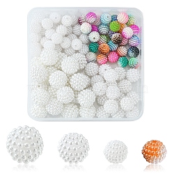 100Pcs 4 Style Imitation Pearl Acrylic Beads, Berry Beads, Combined Beads, Round, Mixed Color, 10~14.5x10~15mm, Hole: 1~1.5mm(OACR-FS0001-23)