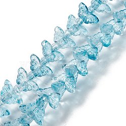 Transparent Glass Beads Strand, Butterfly, Steel Blue, 8x15x4.5mm, Hole: 1mm, about 60pcs/strand, 13.78~14.17 inch(35cm~36cm)(GLAA-K002-02J)