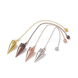 Brass Cone Dowsing Pendulum Pendants, with Cable Chain & Lobster Claw Clasps, Mixed Color, 225mm, Hole: 1.7mm(HJEW-G020-01)