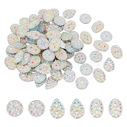 CHGCRAFT 90Pcs 3 Style Resin Cabochons, Bottom Silver Plated, AB Color Plated, Half Round/Dome & Teardrop & Oval, White, 30pcs/style(CRES-CA0001-04)