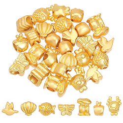 35Pcs 7 Styles Alloy European Beads, Large Hole Beads, Matte Style, Mixed Shapes, Matte Gold Color, 9~14x8~12x6.5~8mm, Hole: 2.5~5mm, 5pcs/style(FIND-CA0006-52)