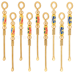 9Pcs 3 Colors Brass Enamel EarPicks, Golden, Spiral, Mixed Color, 7.7x1x0.55cm, Hole: 6.5x5.5mm, 3pcs/color(AJEW-OC0004-74)