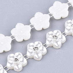 ABS Plastic Imitation Pearl Beaded Trim Garland Strand, Great for Door Curtain, Wedding Decoration DIY Material, with Rhinestone, Flower, Creamy White, 15x4.5mm, 10yards/roll(AJEW-S073-26)