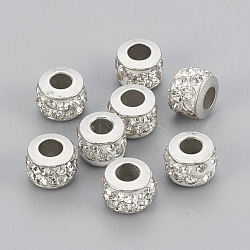 Handmade Brass Polymer Clay Rhinestone Beads, Column, Platinum, Crystal, 7x5mm, Hole: 2.5mm(RB-S049-07A)