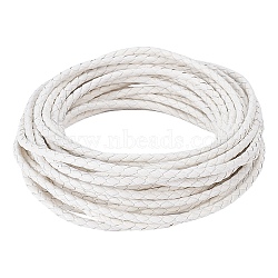Braided Cowhide Cord, Leather Jewelry Cord, Jewelry DIY Making Material, White, 3mm, about 5m/bundle(WL-WH0003-01A)