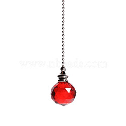 Glass Crystal Ceiling Fan Pull Chain Extenders, with Metal Ball Chains, Round Ball Pendant Suncatcher, Red, 545mm(PW-WG22568-03)