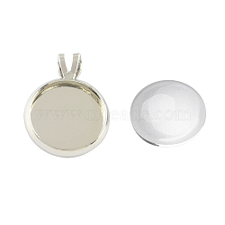 Pendant Making Sets, with Brass Pendant Cabochon Settings and Glass Cabochons, Flat Round, Platinum, Tray: 18mm, 26x20x2mm, Hole: 3x5mm, 17.5~18x5mm(DIY-X0288-53P)