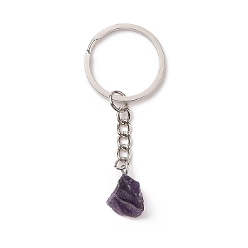 Natural Amethyst Keychain, with 201 Stainless Steel Finding, 7.5~8cm