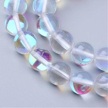 Synthetic Moonstone Beads Strands, Holographic Beads, Dyed, Round, Clear, 10mm, Hole: 1mm, about 36~39pcs/strand, 14~15 inch