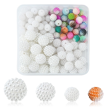 100Pcs 4 Style Imitation Pearl Acrylic Beads, Berry Beads, Combined Beads, Round, Mixed Color, 10~14.5x10~15mm, Hole: 1~1.5mm