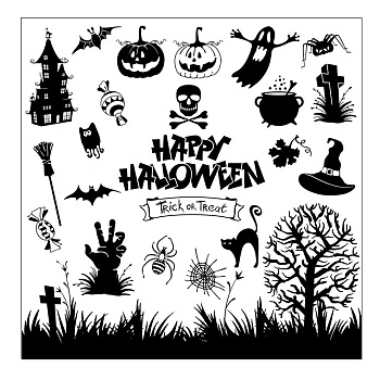 Halloween Transparent Clear Silicone Stamp/Seal, For DIY Scrapbooking/Photo Album Decorative, Use with Acrylic Printing Template Tool, Stamp Sheets, Tools, Word, 130x130mm