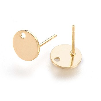 304 Stainless Steel Stud Earring Findings, with Loop, Flat Round, Golden, 8x0.8mm, Hole: 1.2mm, Pin: 0.8mm