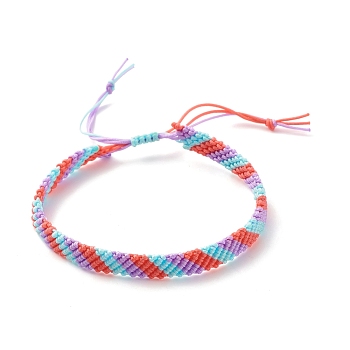 Nylon Cord Braided Bead Bracelet, Friendship Adjustable Lucky Bracelet for Women, Colorful, Inner Diameter: 2~3-1/4 inch(5.2~8.3cm)