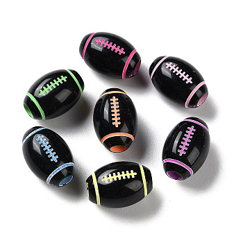 Spray Printed Opaque Acrylic European Beads, Large Hole Beads, Rugby, Mixed Color, 15.5x11mm, Hole: 4mm, about 500pcs/500g
