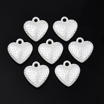 ABS Plastic Imitation Pearl Pendants, Heart, Creamy White, 19x18x6.5mm, Hole: 2mm, about 550pcs/500g
