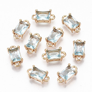 Transparent Glass Links Connectors, with Light Gold Tone Brass Findings, Long-Lasting Plated, Cadmium Free & Lead Free, Rectangle, Light Cyan, 12x6x4.5mm, Hole: 1.4mm
