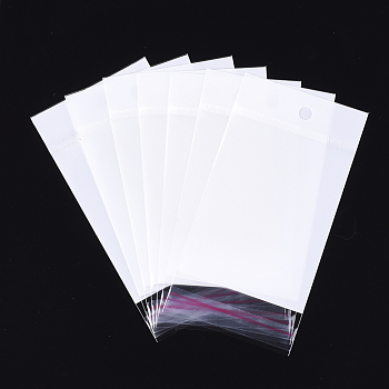 Pearl Film Cellophane Bags, OPP Material, Self-Adhesive Sealing, with Hang Hole, Rectangle, White, 17~17.5x8cm, Unilateral Thickness: 0.045mm, Inner Measure: 12.3x8cm
