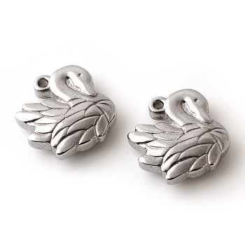 201 Stainless Steel Charms, Swan, Stainless Steel Color, 14.5x15.5x4.5mm, Hole: 1.5mm