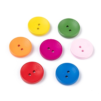 Painted Basic Sewing Button in Round Shape, Wooden Buttons, Mixed Color, about 20mm in diameter, 100pcs/bag