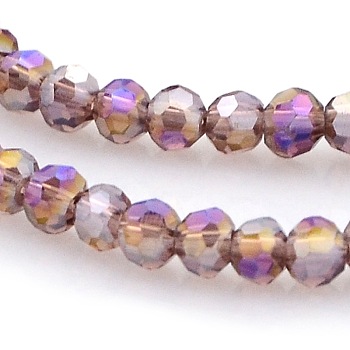 AB Color Plated Glass Faceted(32 Facets) Round Beads Strands, Old Rose, 3mm, Hole: 1mm, 100pcs/strand, 11.5 inch