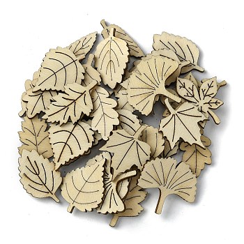 100Pcs Wood Cabochons, Leaf, Beige, 26.5~30x9.5~27.5x2.3~2.5mm, 100pcs/set