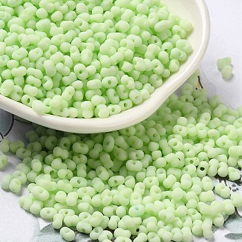 Glass Frosted Seed Beads, Peanut, Green Yellow, 3.5~4x2~2.5x2~2.3mm, Hole: 0.8mm