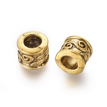 Large Hole Beads, Tibetan Style European Beads, Lead Free and Cadmium Free, Column, Antique Golden, 8.5x7mm, Hole: 5mm