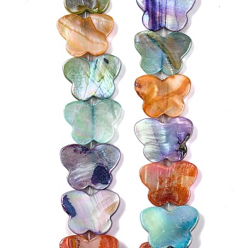 Natural Freshwater Shell Beads Strands, Dyed, AB Color, Butterfly, Mixed Color, 14.5~15.5x19~20.5x2~3mm, Hole: 0.7mm, about 25·26pcs/strand, 12.80''(32.5~34cm)