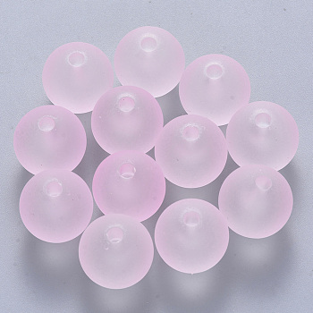 Transparent Acrylic Beads, Frosted, Round, Pink, 14x13.5mm, Hole: 2.5mm, about 284pcs/437g