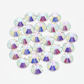 Flat Back Glass Rhinestone Cabochons, Back Plated, Half Round, Crystal AB, SS10, 2.8mm, about 1440pcs/bag
