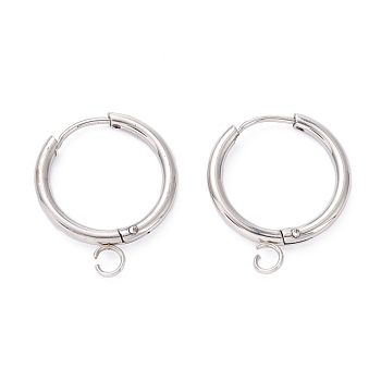 201 Stainless Steel Huggie Hoop Earring Findings, with Horizontal Loop and 316 Surgical Stainless Steel Pin, Stainless Steel Color, 22x18x3mm, Hole: 2.5mm, Pin: 1mm