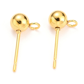 304 Stainless Steel Ball Post Stud Earring Findings, with Loop and 316 Surgical Stainless Steel Pin, Real 18k Gold Plated, 16x8x5mm, Hole: 1.8mm, Pin: 0.8mm