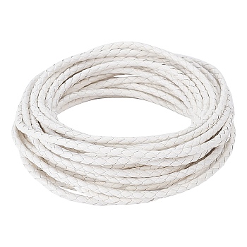 Braided Cowhide Cord, Leather Jewelry Cord, Jewelry DIY Making Material, White, 3mm, about 5m/bundle
