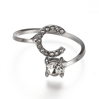 Alloy Cuff Rings, Open Rings, with Crystal Rhinestone, Platinum, Letter.C, US Size 7 1/4(17.5mm)