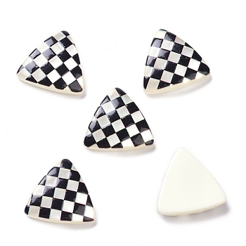 Opaque Resin Cabochons, Triangle with Grid Pattern, Black, 16x16x5mm