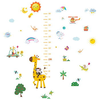 PVC Height Growth Chart Wall Sticker, for Kids Measuring Ruler Height, Giraffe, Colorful, 900x390mm, 3 sheets/set