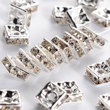 6mm Clear Square Brass + Rhinestone Spacer Beads