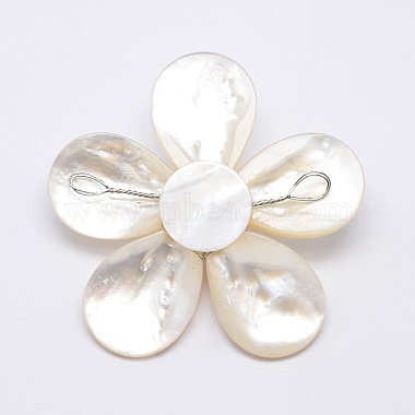 Natural White Shell Mother of Pearl Shell Flower Big Pendants(SSHEL-J032MS-07)-2
