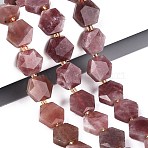 Natural Red Hematoid Quartz Beads Strands, Faceted Hexagon, with Seed Beads, 11.5~12.5x13~14x4~5.5mm, Hole: 1~1.2mm, about 26~28pcs/strand, 14.37~15.75 inch(36.5~40cm)(G-N368-01A-12)