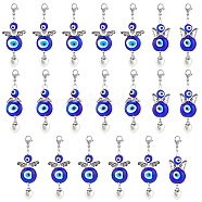 20Pcs Wings & Heart Tibetan Style Alloy Pendant Decorates, with Evil Eye Lampwork Beads & 304 Stainless Steel Lobster Claw Clasps, Medium Blue, 57mm(HJEW-NB0001-84)