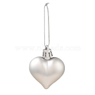 Valentine's Day Electroplate Plastic Heart Pendants Decorations, Nylon Rope Christmas Tree Hanging Ornaments, Silver, 150mm, 12pcs/box(KY-D020-02B)