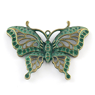 Zinc Alloy Butterfly Pendants Rhinestone Settings, Cadmium Free & Lead Free, Antique Bronze & Green Patina, Fit for 1.5~2.5mm rhinestone, 48x62x6mm, Hole: 2mm(PALLOY-R065-011-LF)