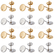 60Pcs 2 Colors 304 Stainless Steel Stud Earring Findings, with Ear Nuts/Earring Backs, Flat Round, Golden & Stainless Steel Color, 8x1mm, Hole: 1.2mm, Pin: 0.8mm, 30Pcs/color(STAS-SC0006-57)